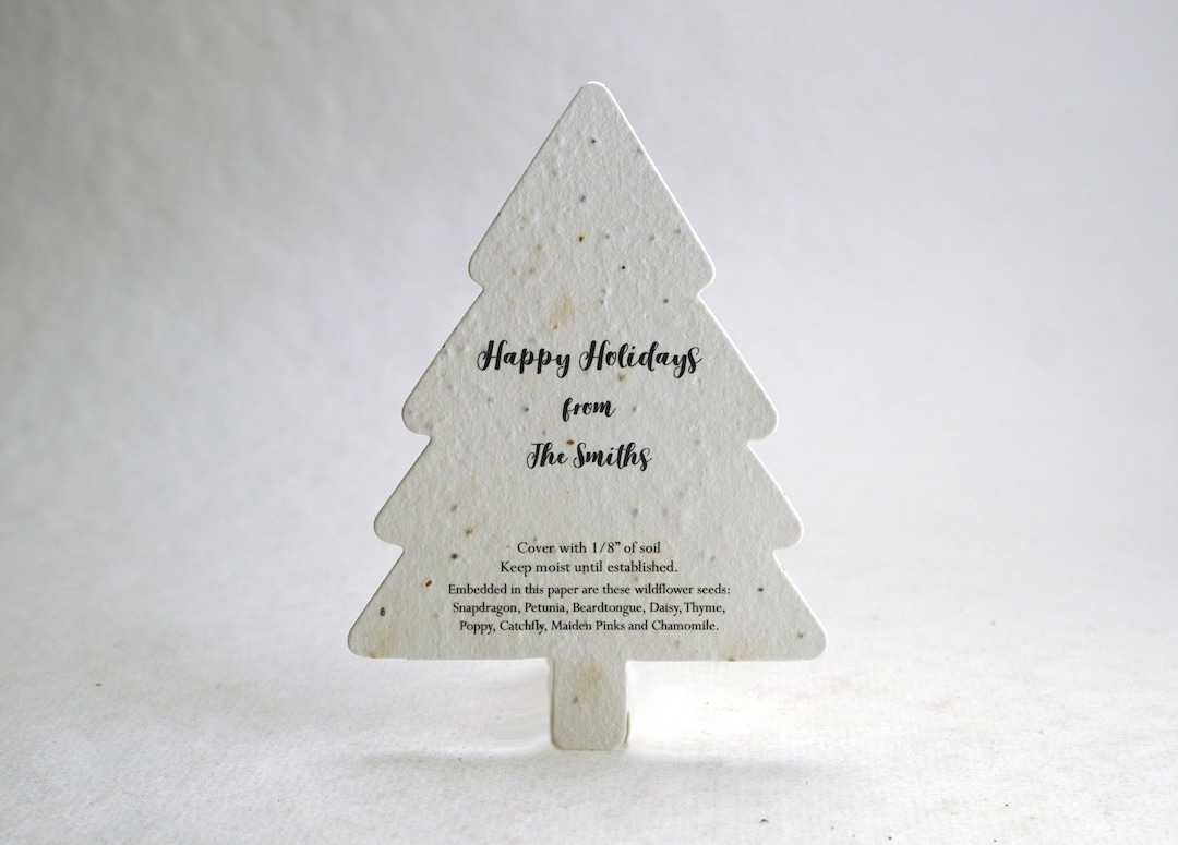 Bulk Custom, Personalized Tree Shape Holiday Cards | Wildflower Seed ...