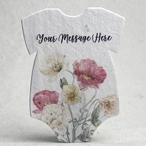 Custom, Personalized Infant Bodysuit  Shape - Thank You - For Birth Announcement or Baby Shower - Wildflower Seed Paper 3" x 2"  - Set of 18