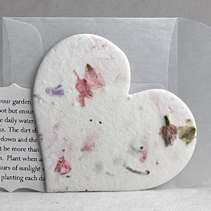 Large Pink Recycled Seed Paper Hearts 17s 2.85"w x 2.5"h with glassine envelope and planting guide set of 24