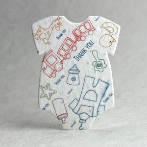 Infant Bodysuit Shape Thank You Baby Shower Seed Paper 3" x 2" Pick your print