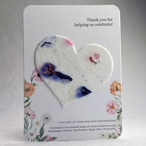 Thank You For Celebrating - Recycled Card 3.5" x 4.875" With Seed Paper Heart 2.5 x 2.85" - Choose Print & Seed Paper Color - Set of 8