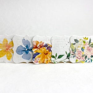 Floral Watercolor Wildflower Seed Paper Tags 1.75 x 1.75 Planting Directions on Reverse Set of 20 or 100 Mixed Set