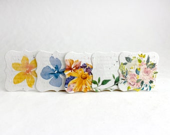 Floral Watercolor | Wildflower Seed Paper Tags | 1.75" x 1.75" | Planting Directions on Reverse | Set of 20 or 100