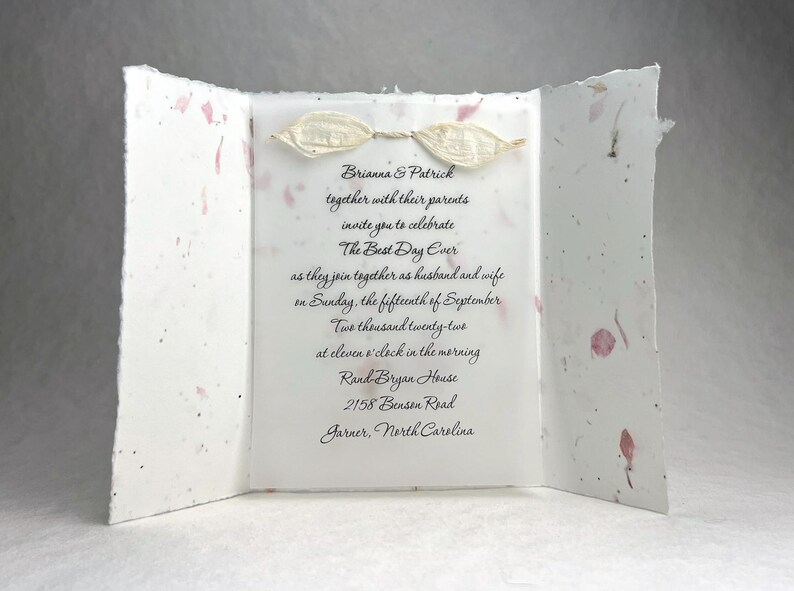 DIY Invitation Kit - Cotton Fiber Earth Friendly Petal embedded Handmade Seed Paper set of 25 6" x 9" Folding image 7