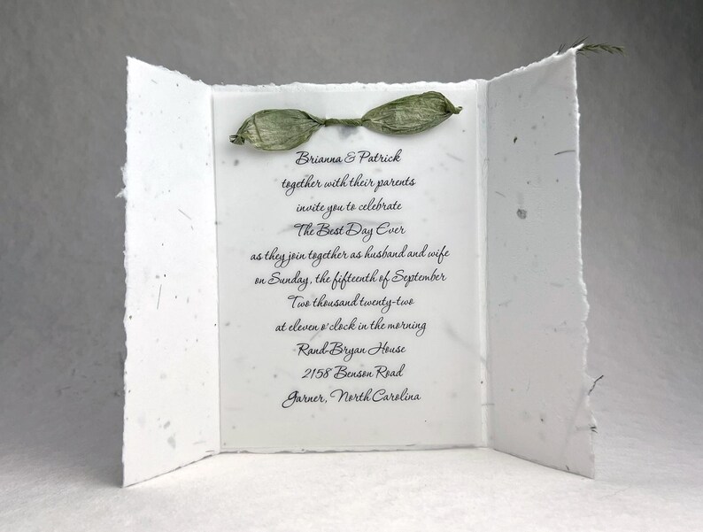 DIY Invitation Kit - Cotton Fiber Earth Friendly Petal embedded Handmade Seed Paper set of 25 6" x 9" Folding image 11