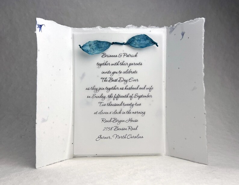 DIY Invitation Kit - Cotton Fiber Earth Friendly Petal embedded Handmade Seed Paper set of 25 6" x 9" Folding image 5