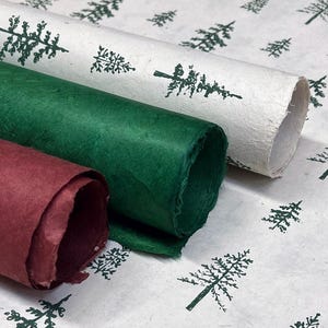 Mixed Holiday Colors set of three handmade Wrapping Paper gift wrap: Green Trees Seed Paper, Christmas Green, Cranberry