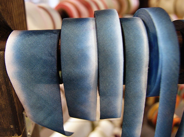 1/2 Inch Hand Dyed Silk Ribbon - 10 Yard Blue Bias Cut For Crafting