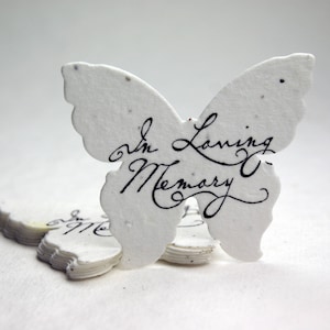 Large "In Loving Memory" Seed Paper Butterflies 3"w x 2.85"h Wildflower for Celebrations of Life or Memorials set of 24