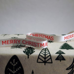 Holiday Decorating Merry Merry Christmas Print 3/8 inch Green, White or Red Double Faced Satin Ribbon image 9