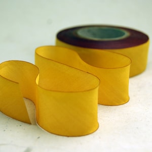 Hand Dyed Silk Ribbon 1 inch wide Gold Golden Yellow Zoom 134 - 3 yard Bias Cut Length