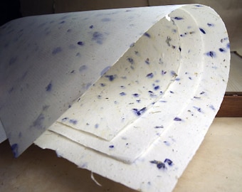 Handmade Seed Paper with Purple flower petals and wild flower seeds - 3 sheets 04s Parent Sheets with Deckle Edges