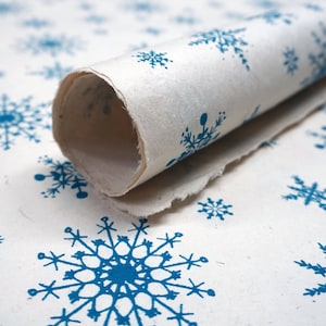 Of The Earth Seed Paper 20x30 handmade sheet gift wrap, wrapping paper, Blue Snowflake set of three