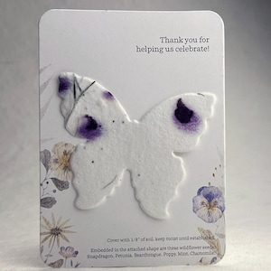 Thank You for Celebrating - Recycled Card 3.5" x 4.875" With Seed Paper Butterfly 2.85" x 3" - Choose Print & Seed Paper Color - Set of 8