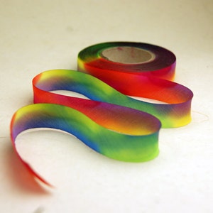 Hand Dyed Silk Ribbon - Rainbow Pride Blend 088 - 3 yards Bias Cut Length - Five Widths - 1/2", 5/8", 1", 1.5", 2.5"