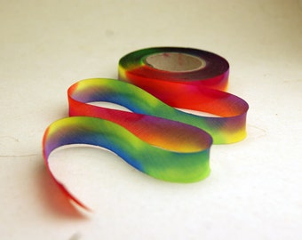 Hand Dyed Silk Ribbon - Rainbow Pride Blend 088 - 3 yards Bias Cut Length - Five Widths - 1/2", 5/8", 1", 1.5", 2.5"