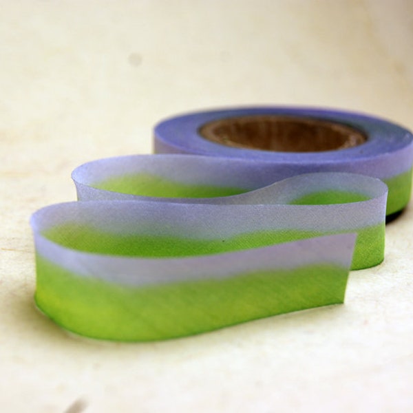Hand Dyed Silk Ribbon - Green Lavender Blend 070 - 3 yards Bias Cut Length - Five Widths - 1/2", 5/8", 1", 1.5", 2.5"