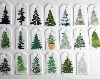 Holiday Trees Mixed Set Seed Paper Gift Tag Print Seasonal Holiday Green Tree Collection