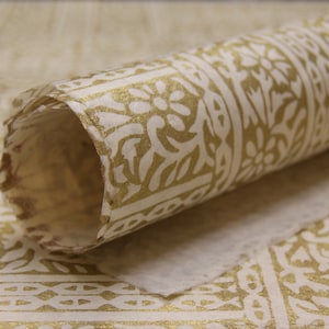 Golden Woodcut Lotka Handmade Wrapping Paper Holiday Giftwrap 3 or 10 sheets
