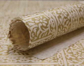 Golden Woodcut Lotka Handmade Wrapping Paper Holiday Giftwrap 3 or 10 sheets