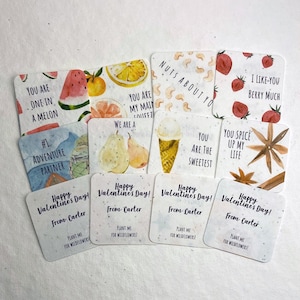 Custom, Personalized - Contemporary Valentines - Wildflower Handmade Seed Paper - 2.5" Rounded Squares - Set of 12 - Mixed Set