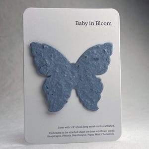 Baby in Bloom - Recycled Card 3.5" x 4.875" With Seed Paper Butterfly 2.85" x 3" - Choose Print & Seed Paper Color - Set of 8