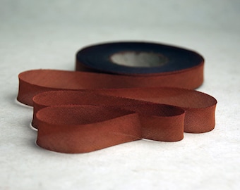 Hand Dyed Silk Ribbon - Rust Brown Blend 527 - 3 yards Bias Cut Length - Four Widths - 1/2", 5/8", 1", 1.5"