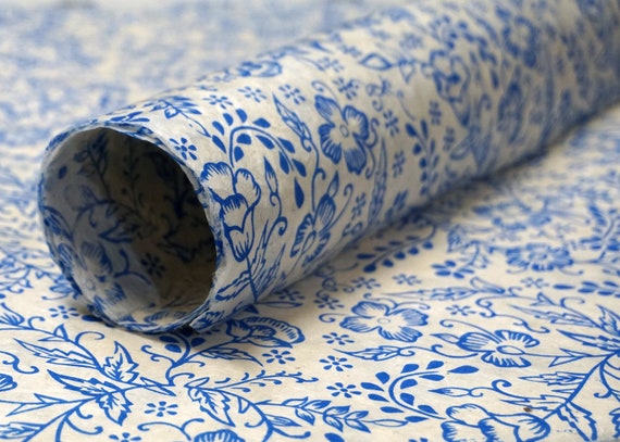 Blue Flower Pattern Kraft Wrapping Paper