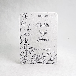 Custom, Personalized Seed Paper Memorial Cards | Wildflower Plantable Seed Paper | Choose your Art | Set of 8 with Envelopes