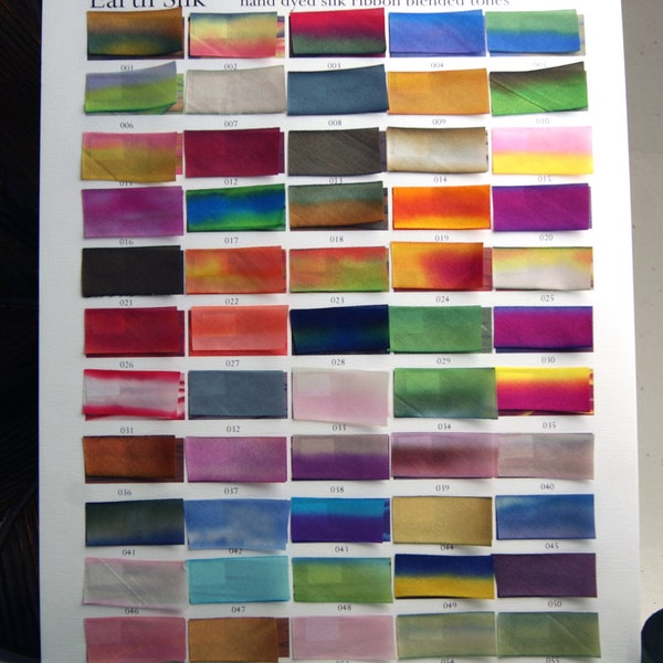 Hand Dyed Silk Ribbon 1/2" wide, 5 yard cutting, bias cut silk, blended colors 0-70