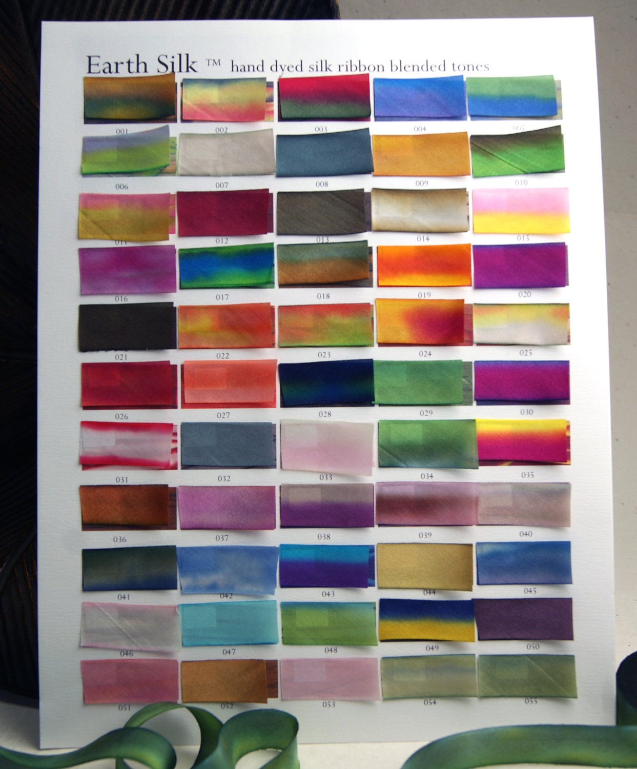 Hand Dyed Silk Ribbon Earth Silk 1" wide 3 yard cutting blended colors 0-70