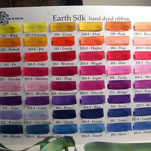 1/2 inch wide Hand Dyed Silk Ribbon Earth Silk 5 yard length made to order master colors A-S