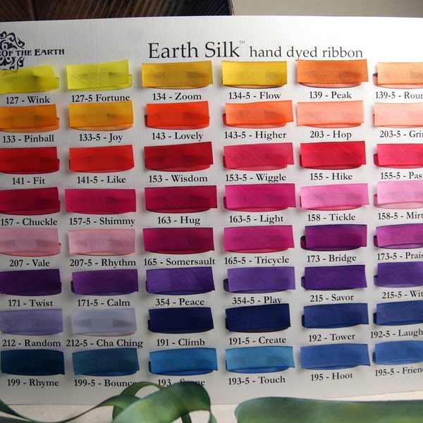 1 inch wide Hand Dyed Silk Ribbon Earth Silk 3 yard length made to order master colors A-T