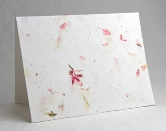 Pink Flower Petal and Wildflower Seed Plantable Handmade Cotton Paper Card set of 4 with guides and envelopes