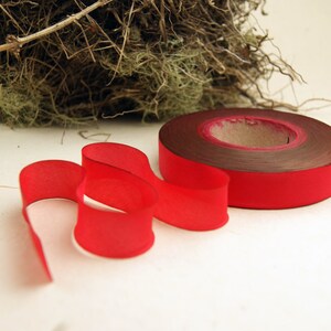 Hand Dyed Silk Ribbon - Holiday Red 153 Wisdom - 3 yards Bias Cut Length - Five Widths - 1/2&quot;, 5/8&quot;, 1&quot;, 1.5&quot;, 2.5&quot;