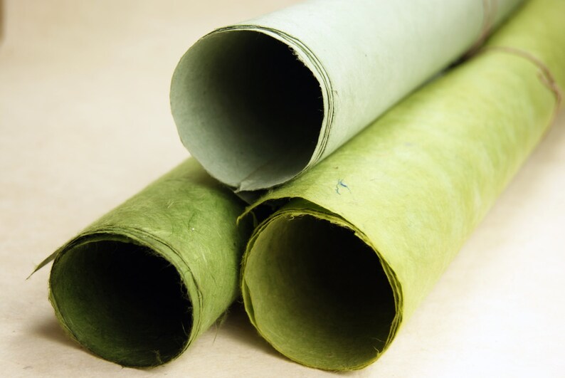 Seattle Greens set of three handmade Wrapping Paper gift wrap Grass/Sage/Cactus Lotka fiber image 2