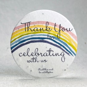 Rainbow Party Favor Thank You Seed Paper 3.25" Circle Tag Goody Bag Treat Set of 12 or 24 Fun Designs
