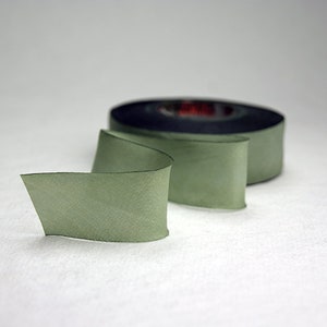 Hand Dyed Silk Ribbon - Sage Green 535 -  Bias Cut - Five Widths - 1/2", 5/8", 1", 1.5", 2.5"