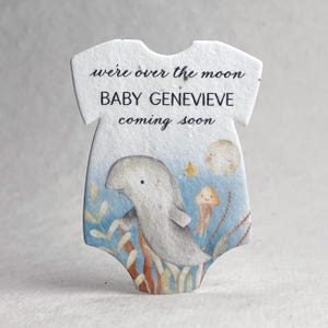 Custom, Personalized Infant Bodysuit  Shape - Over The Moon - Cute Animals - Baby Shower - Wildflower Seed Paper 3" x 2"  - Set of 18
