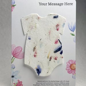 Large Custom, Personalized Baby Shower Favor - Card 5" x 7" With Seed Paper Bodysuit 3.5 x 4.875" - Choose Print and Paper Color - Set of 4
