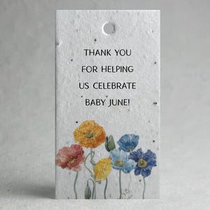 Custom, Personalized | Floral Watercolor Art | Wildflower Seed Paper | 3" by 2" | Gift Tags | Set of 16 with Planting Guide