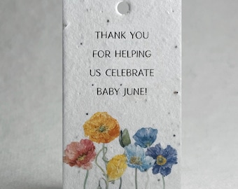 Custom, Personalized | Floral Watercolor Art | Wildflower Seed Paper | 3" by 2" | Gift Tags | Set of 16 with Planting Guide