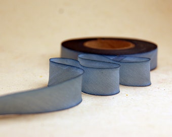 Hand Dyed Silk Ribbon - Hydrangea Blue Blend 085 - 3 yards Bias Cut Length - Five Widths - 1/2", 5/8", 1", 1.5", 2.5"