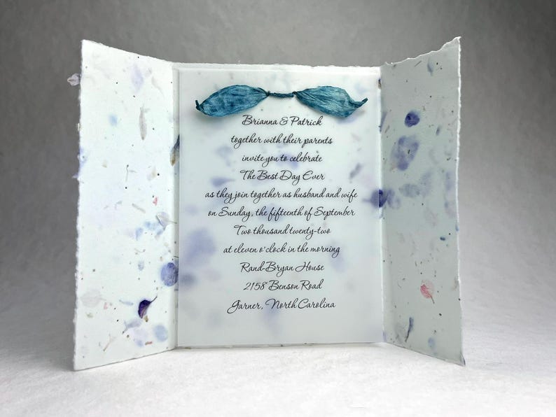 DIY Invitation Kit - Cotton Fiber Earth Friendly Petal embedded Handmade Seed Paper set of 25 6" x 9" Folding image 13