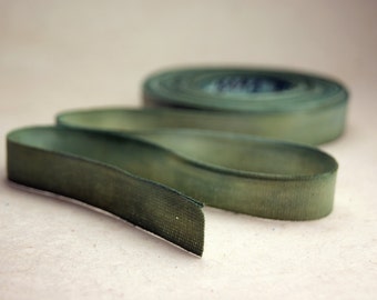 Hand Dyed Cotton Ribbon 15mm 5/8&quot; Natural Green - #054 - three yard cutting Made in the USA