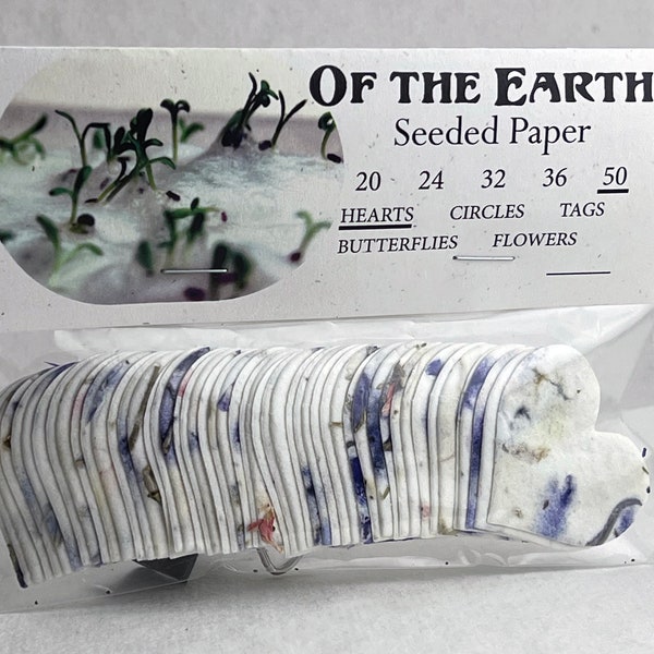 Seed Paper Hearts - 1.75" x 1.5" - Set of 50 - Wildflower Purple Petal Recycled #45s