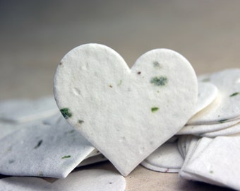 Green Seed Paper Hearts 1.75" x 1.5" Wildflower Green Chard for Weddings or Events #03s set of 50