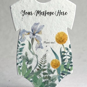 Custom, Personalized Infant Bodysuit  Shape - Thank You - For Birth Announcement or Baby Shower - Wildflower Seed Paper 3" x 2"  - Set of 18