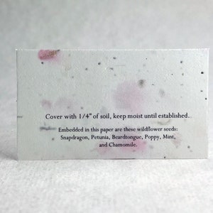 Bulk Set of 100 -Seed Paper Seating Card - With printed instructions - Pink Flower Petals #24s and wildflower seeds 3.5" x 2"