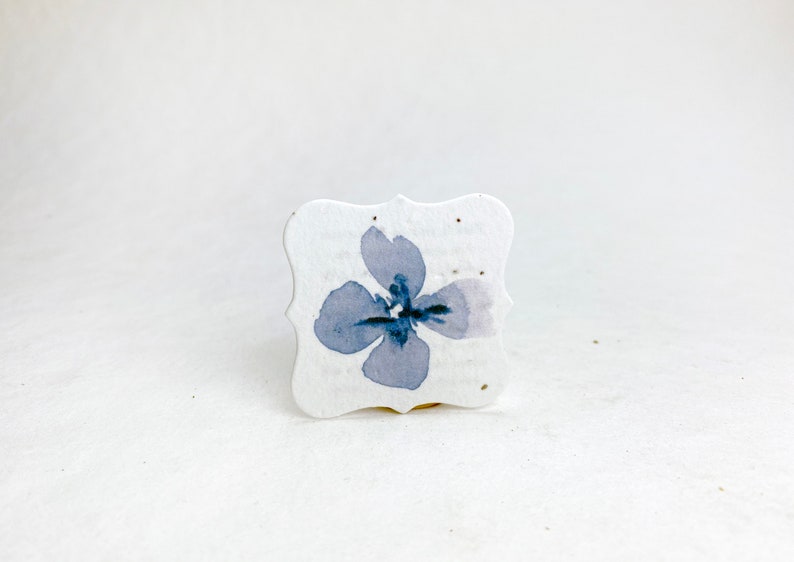Floral Watercolor Wildflower Seed Paper Tags 1.75 x 1.75 Planting Directions on Reverse Set of 20 or 100 Periwinkle Flower